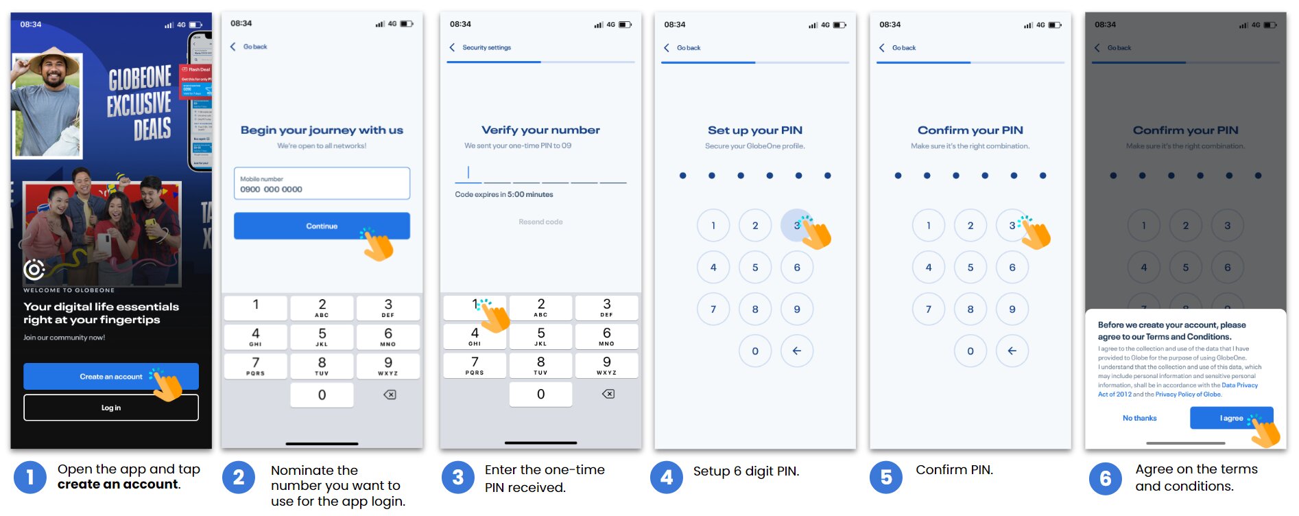 Photo of GlobeOneâs UI for creating an account.
