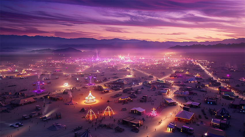 A birdâs eye view with art installations and camps across the Nevada desert.