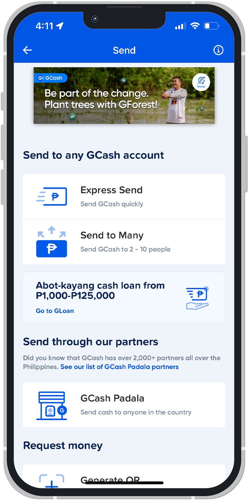 Screenshot of GCash app's Send UI.