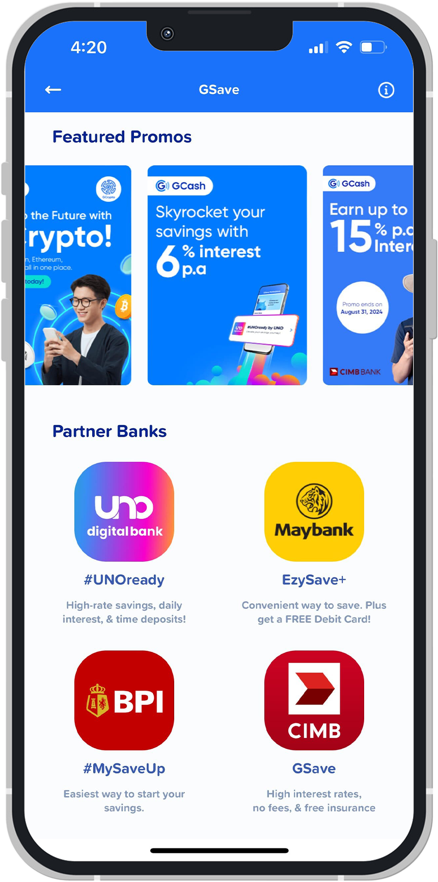 Screenshot of GSave's UI in the GCash app.
