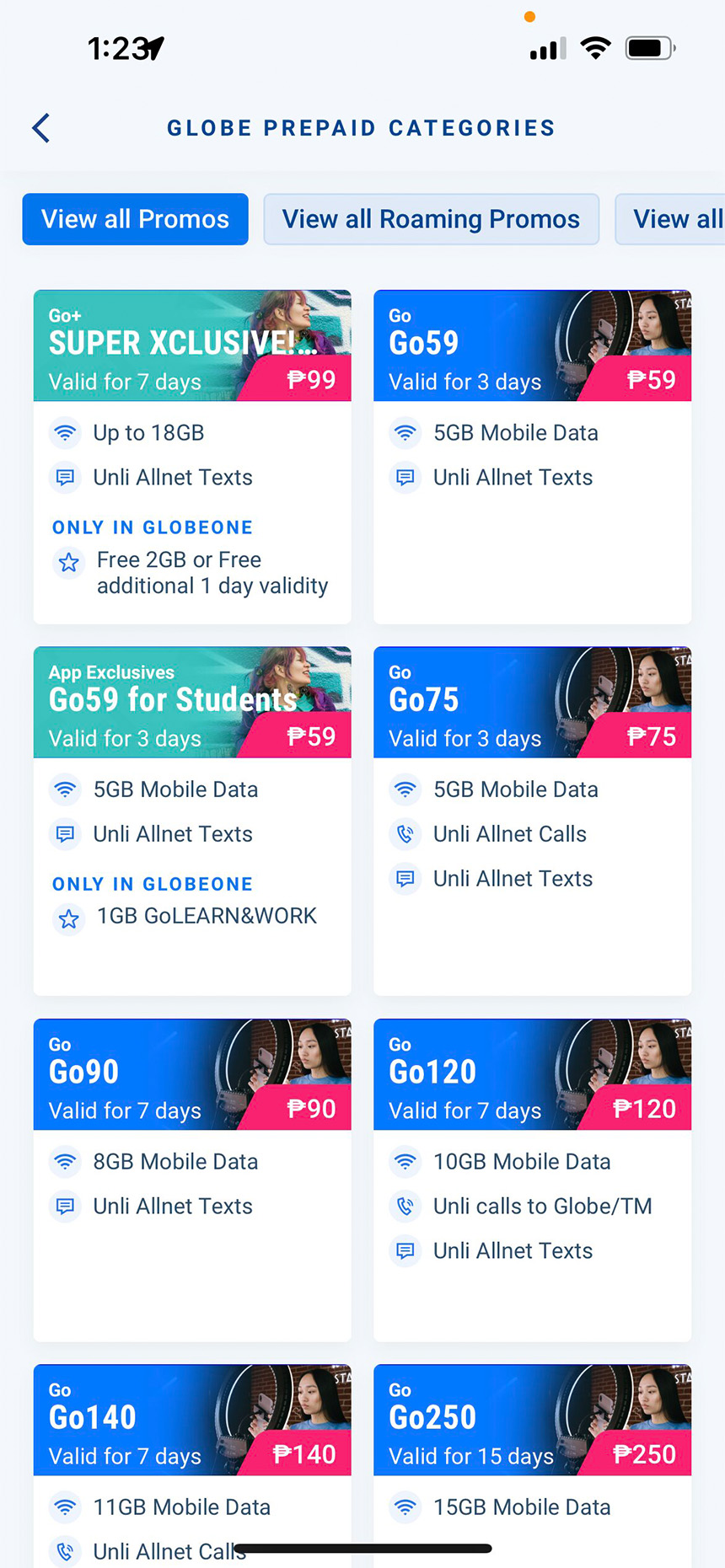 Photo of GlobeOneâs UI for prepaid load.