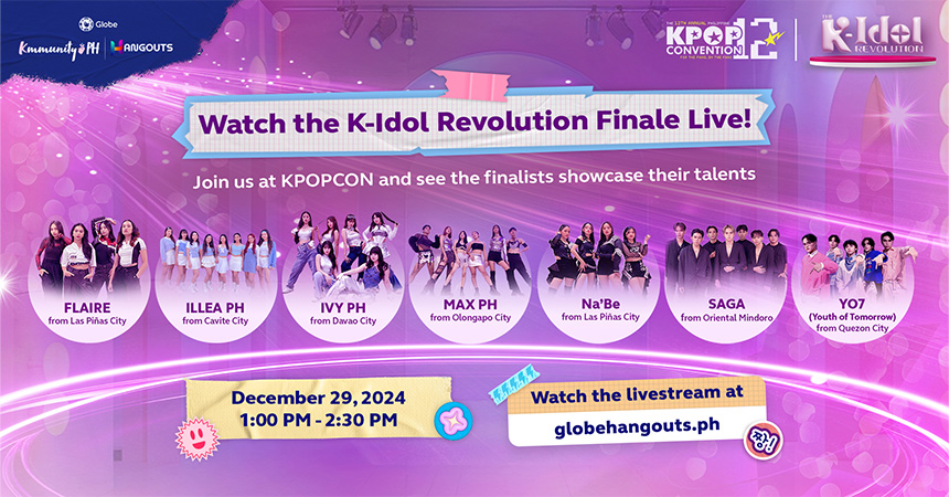 A promotional poster showing seven finalists for the K-Idol Revolution Finale.