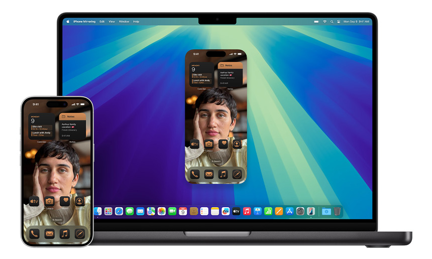 An iPhone 16 screen mirroring on the Apple MacBook Pro.