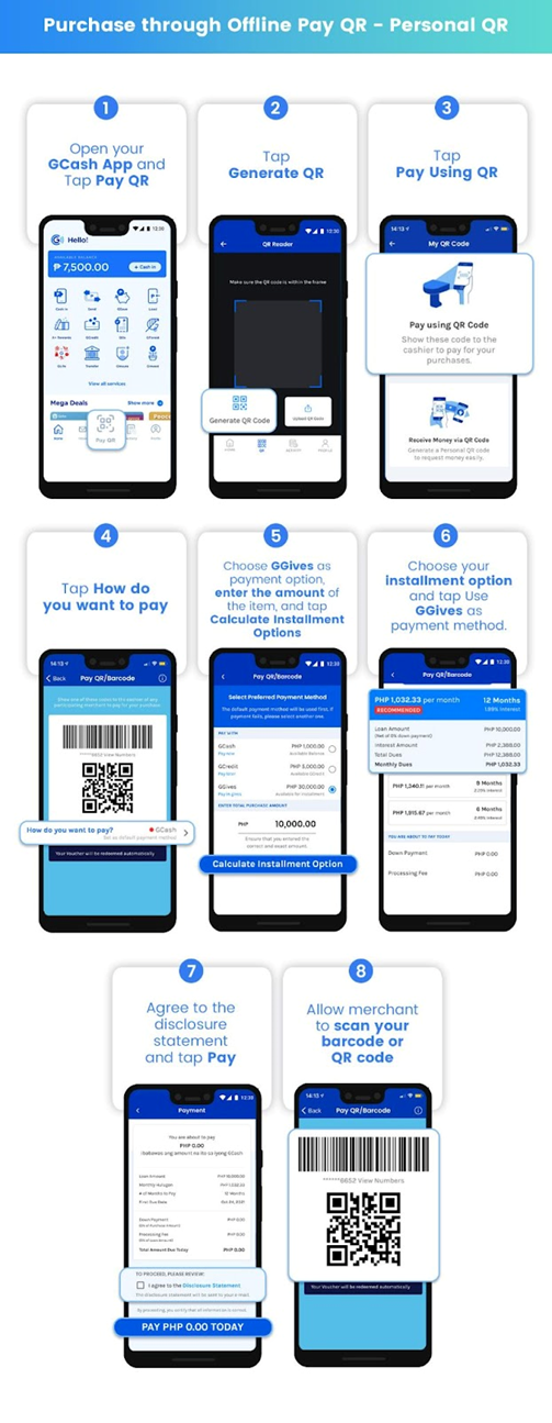 Infographic on how to use GGives to pay through personal QR code