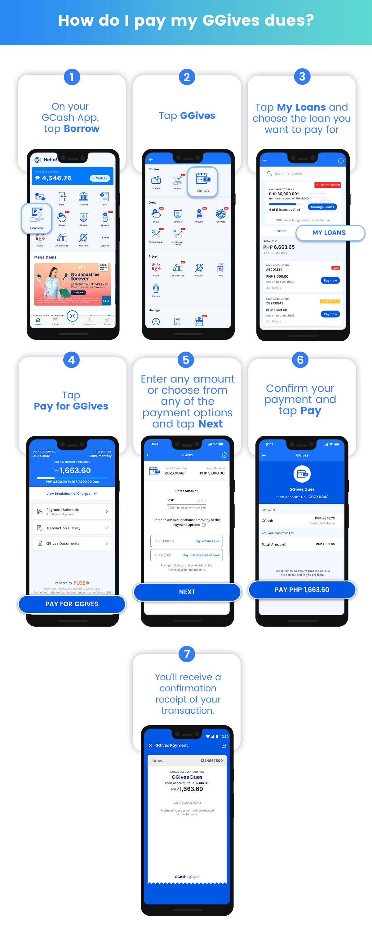 Infographic on how to pay GGives dues through Gcash