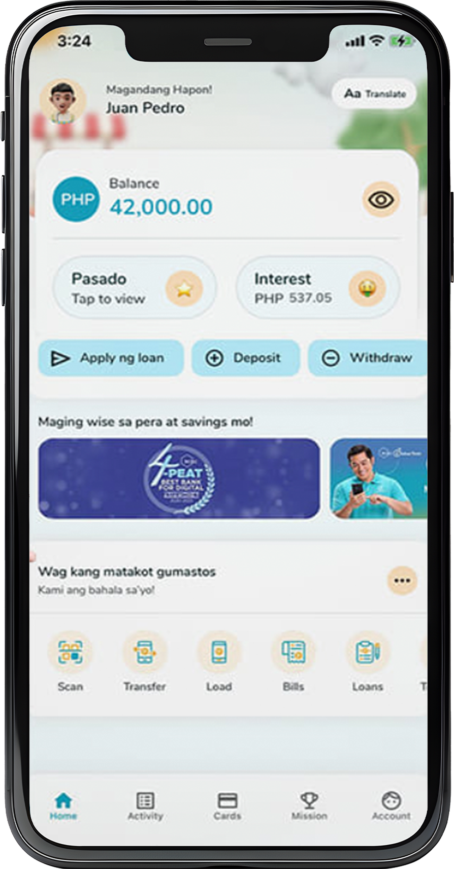 Photo of RCBC DiskarTech appâs UI.