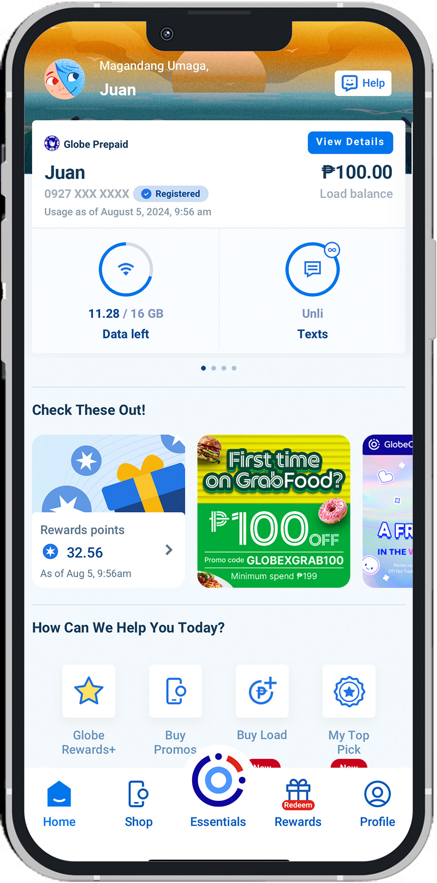 Photo of the GlobeOne app UI.