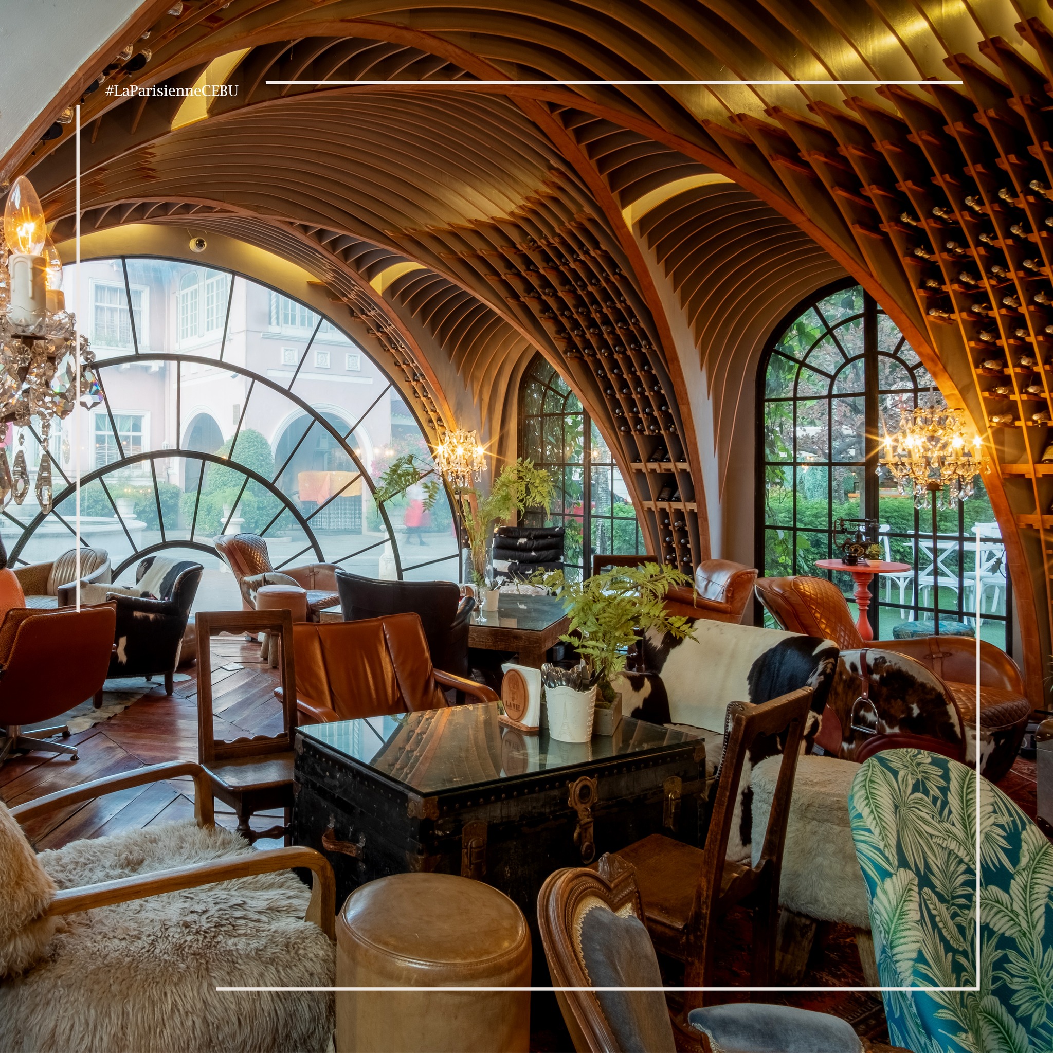 The vaulted ceiling of the French-style eatery La Vie Parisienne
